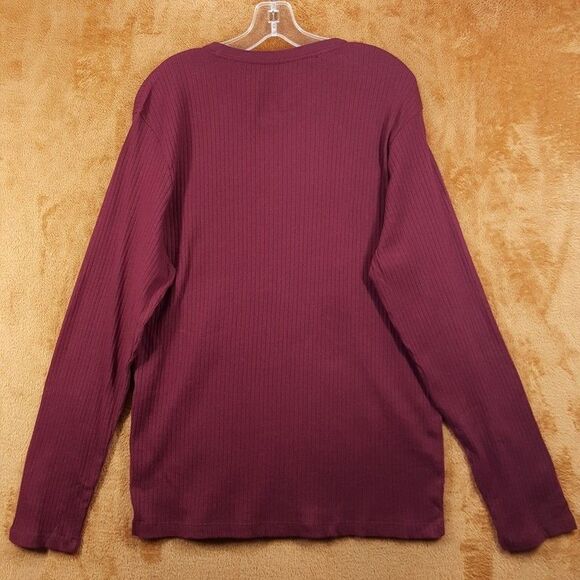 TOMMY HILFIGER Shirt Mens Large Maroon Pullover Crew Long Sleeve Ribbed Knit - Picture 3 of 6